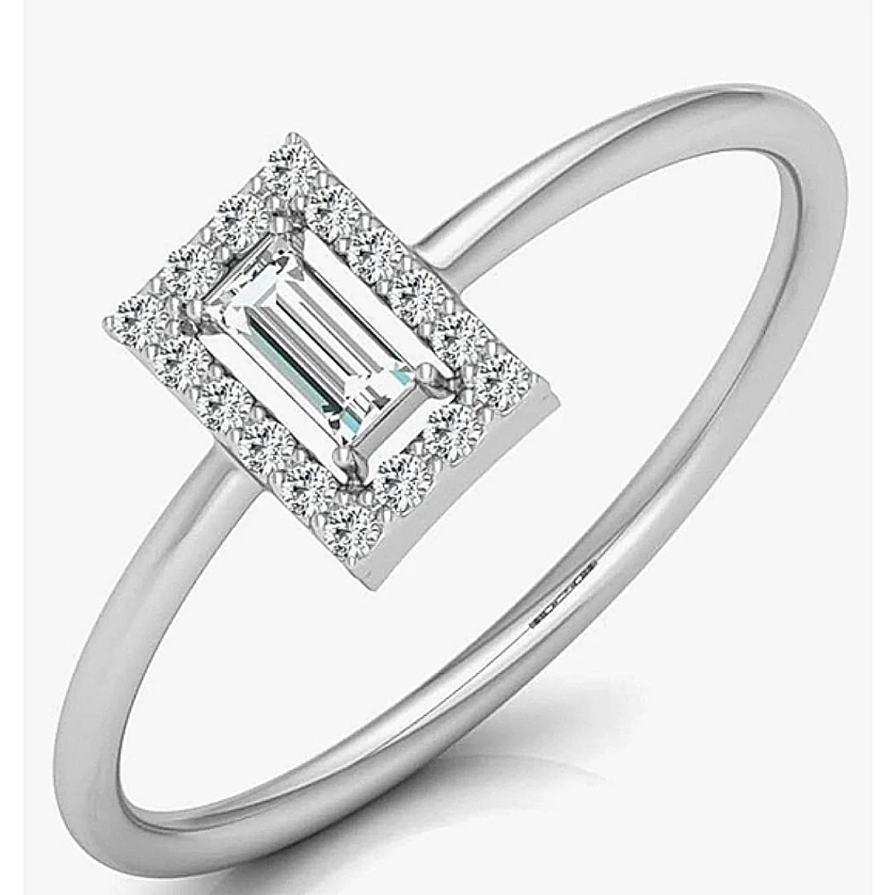 18k White Gold 925 Sterling Silver Emerald Pave Simulated Diamond Ring Size 8‎
